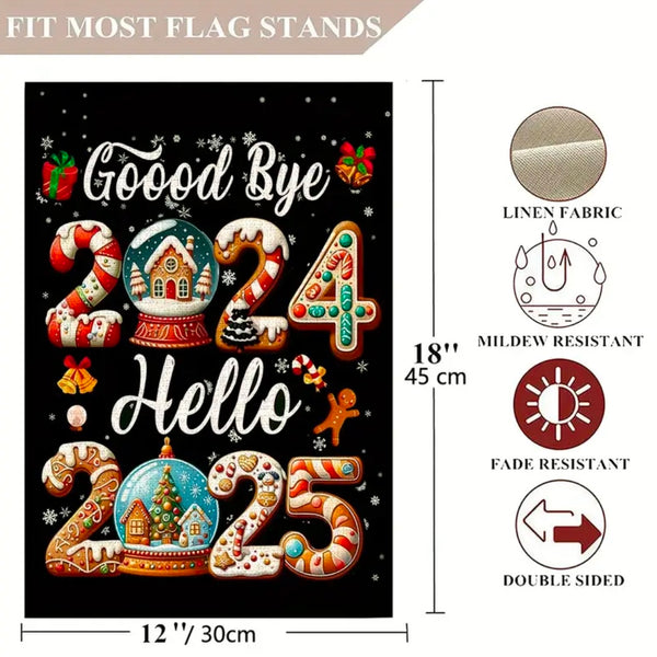 Happy New Year Garden Flag Holiday Gingerbread Outside Home Decor Brand New
