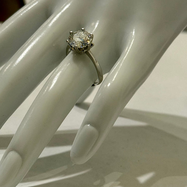 Stunning 4.5 Carat Round Moissanite Solitaire Ring Sterling Silver Adjustable