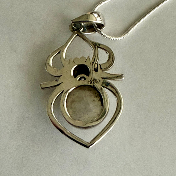 Round Rainbow Moonstone Spider Necklace Pendant Sterling Silver Southwestern