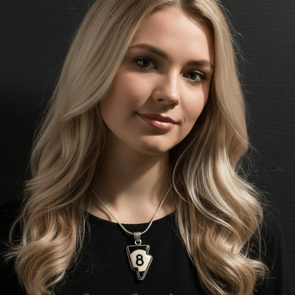 Unique Retro 8 Ball Billiards Lightning Bolt Necklace - Unique Silver Jewelry