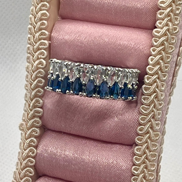 Sapphire CZ Waterdrop Crystal Double Row Eternity Ring Womens Size 8.75