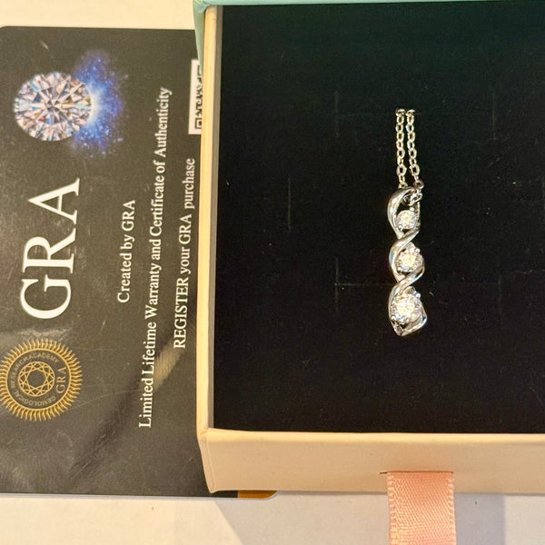 Stunning Moissanite 3 Round Stone Infinity Pendant Necklace Sterling Silver