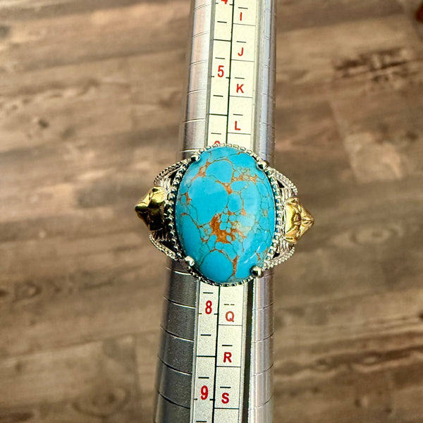 Mojave Blue Turquoise Lion Motif Statement Ring Bold Southwestern Style
