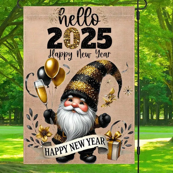 Happy New Year Garden Flag Holiday Gnome Fireworks Home Decor Brand New