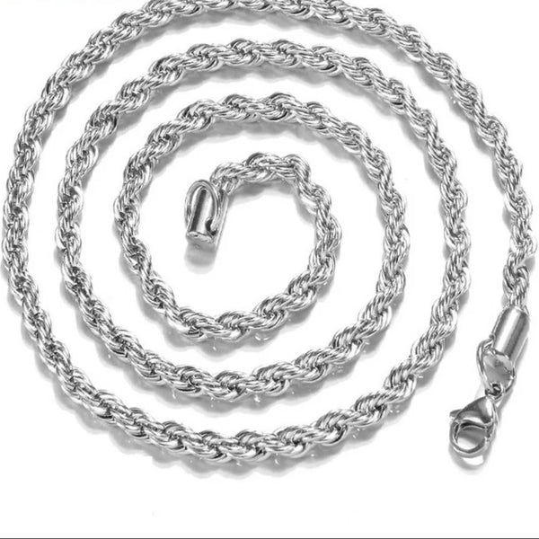 925 Sterling Silver 24” Popcorn Twisted Chain 4MM Necklace Men Or Women