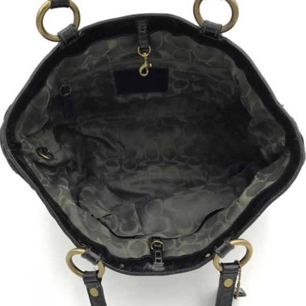 Coach Smooth Black Leather Tote Womens Casual Purse Brass Hardware Details