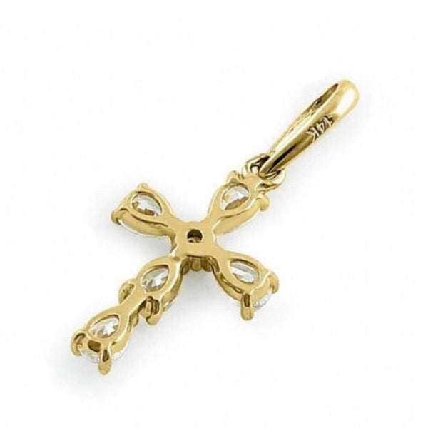 Solid 14k Yellow Gold Cross Pendant Necklace CZ Stones Small Dainty Chain New