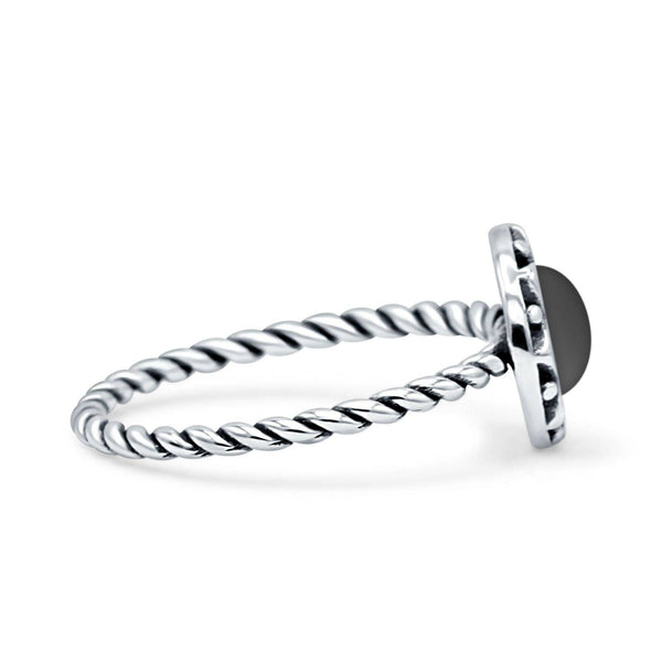 Round Black Onyx Floral Twisted Rope Oxidized Ring