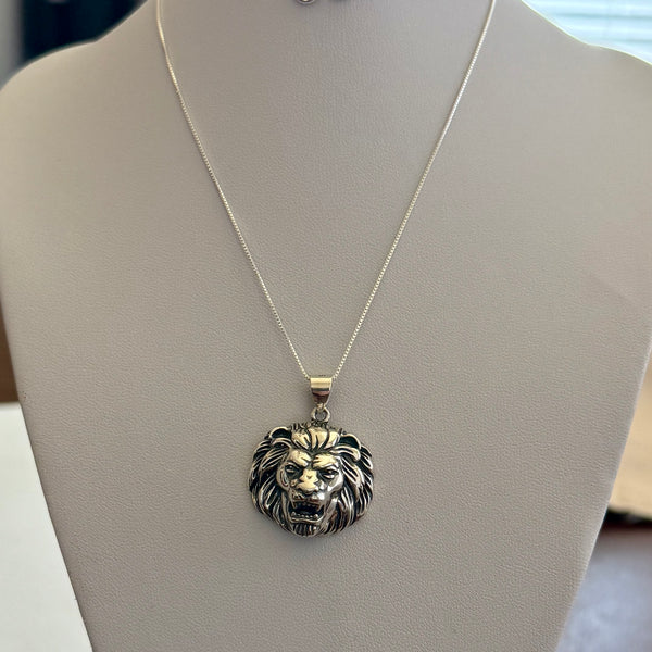 Bold 925 Sterling Silver Lion Head Charm Pendant Chain Necklace Unisex New