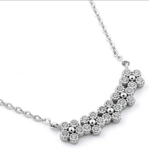 Sterling Silver Flowers CZ Necklace New