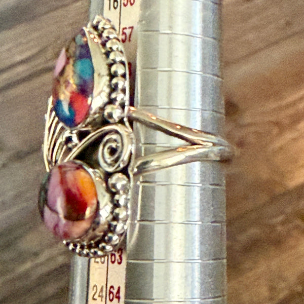 Unique Pink Dahlia Copper Turquoise Statement Ring Southwestern Double Stone 9