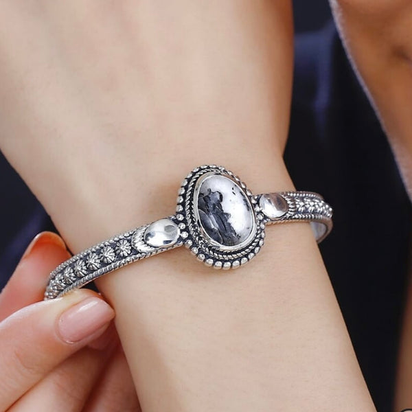 Artisan Crafted White Buffalo 10.30 ctw Cuff Bracelet Sterling Silver 7.25 In