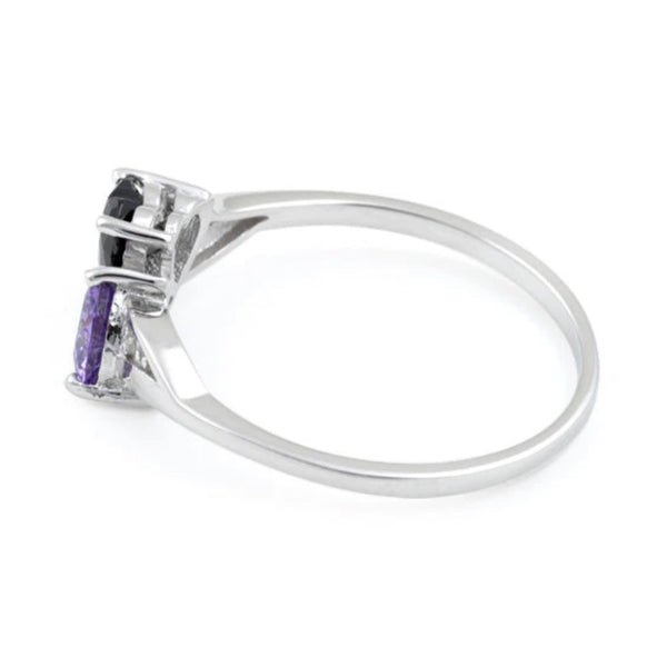Sterling Silver Double Heart Tanzanite & Black Onyx CZ Ring New