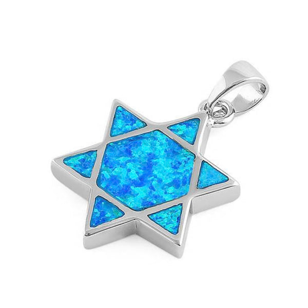 Sterling Silver Blue Opal Star of David Pendant With 16” Necklace Chain New