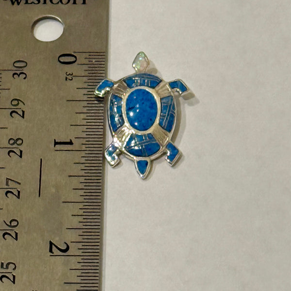 Southwestern Opal Inlay Turtle Necklace Pendant Charm Sterling Silver New