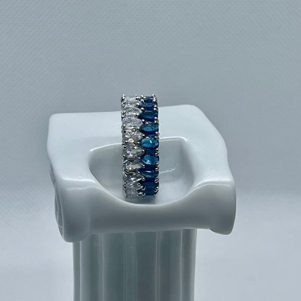 Sapphire CZ Waterdrop Crystal Double Row Eternity Ring Womens Size 8.75
