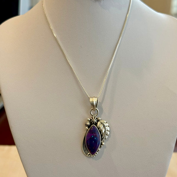 Southwestern Mojave Purple Turquoise Marquise  Pendant Necklace Sterling Silver