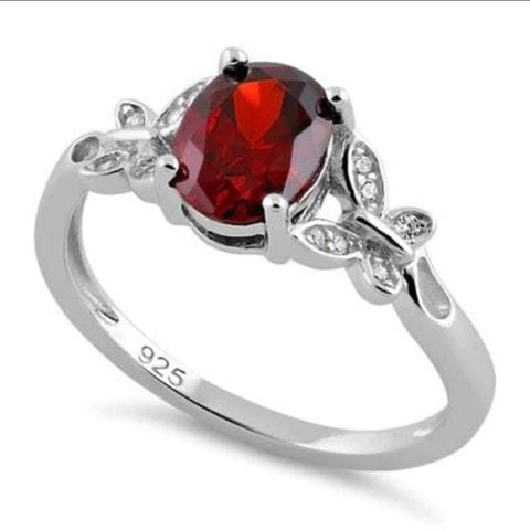 Sterling Silver Double Butterfly Dark Garnet Center Stone CZ Ring Size 10 New