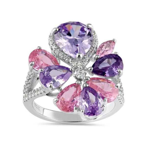 Sterling Silver Pink and Lavender CZ Cluster Ring New