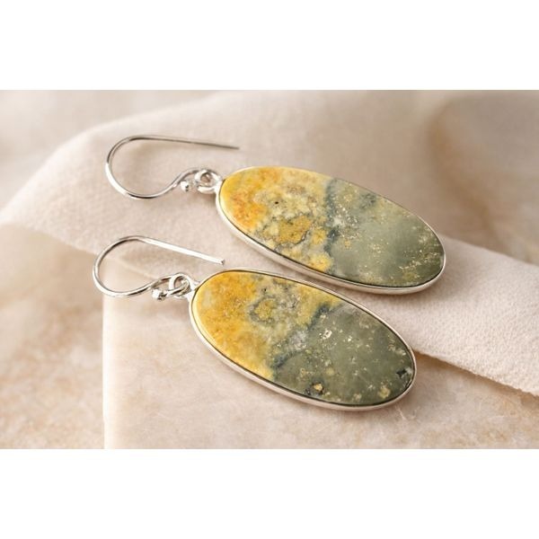 Southwestern Natural Bumblebee Jasper Oval Earrings Silver