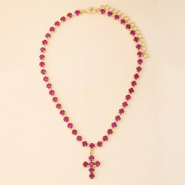 Rhinestone Cup Chain Necklace With Cross Pendant