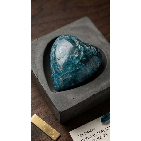 Large 3" Natural Teal Blue Apatite Heart - High Grade Polished Crystal Specimen