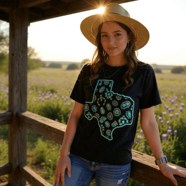 Texas In Turquoise Concho Casual Tee Womens Casual Western Top Size XL New