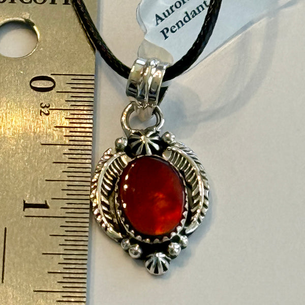 Stunning Aurora Opal Pendant 925 Sterling Silver Feather Southwestern Framed New