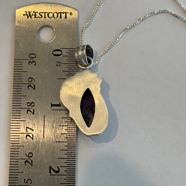 Southwestern Mojave Purple Turquoise Marquise  Pendant Necklace Sterling Silver