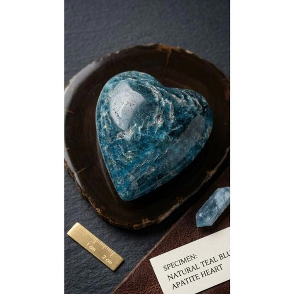 Large 3" Natural Teal Blue Apatite Heart - High Grade Polished Crystal Specimen