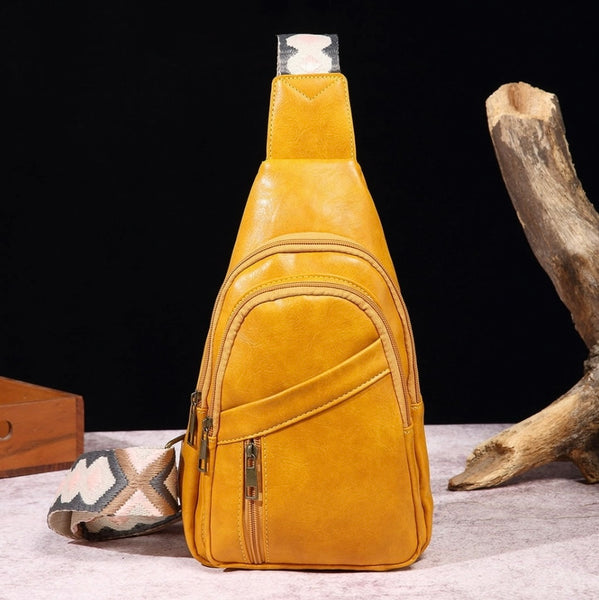 Western Boho Womens Mens Yellow Leather Adjustable Sling Crossbody Purse New