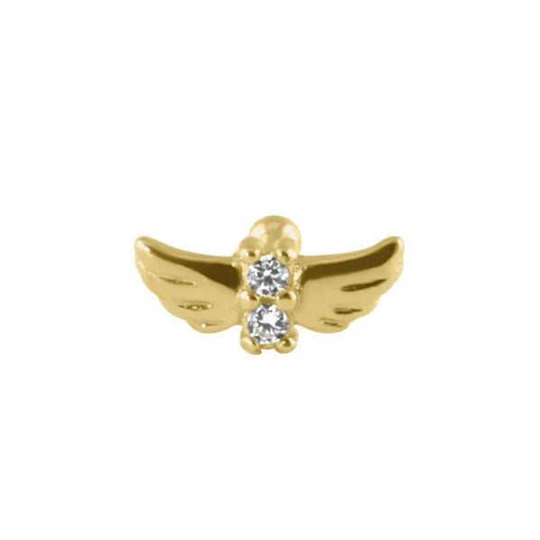 Solid 14K Gold CZ Wings Nose Stud New