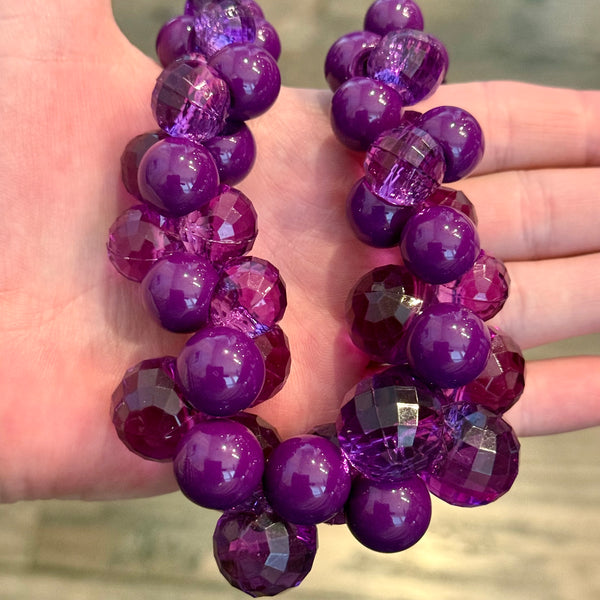 Unique Chunky Faceted & Smooth Purpled Beaded Fashion Adjustable Necklace