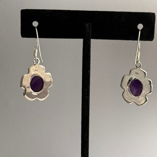 Unique Amethyst Earrings Sterling Silver Floral Framed Artisan Handmade New