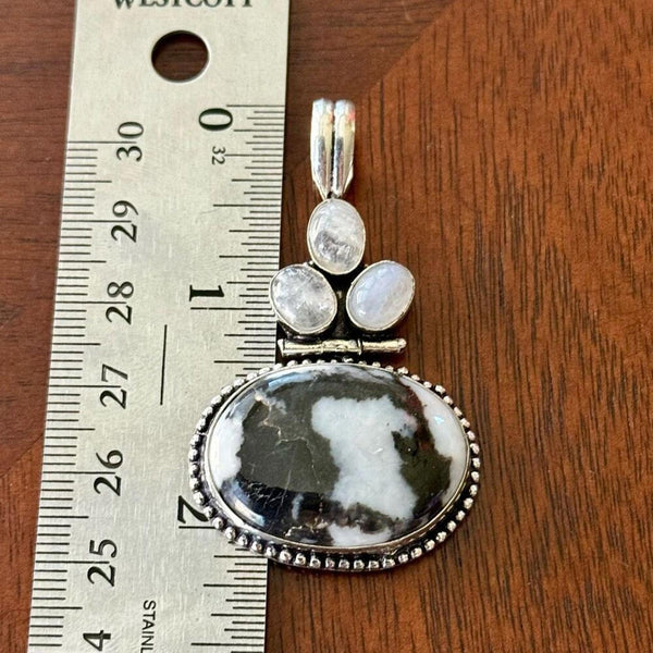 Western White Buffalo Turquoise Rainbow Moonstone Articulating Pendant Necklace