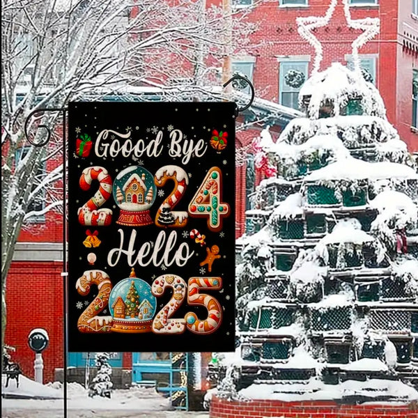 Happy New Year Garden Flag Holiday Gingerbread Outside Home Decor Brand New