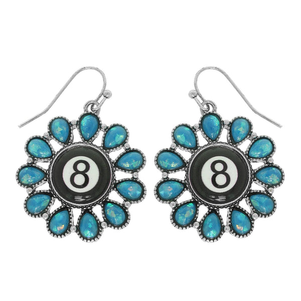 Western Turquoise Billiard 8 Ball Concho Dangle Earrings