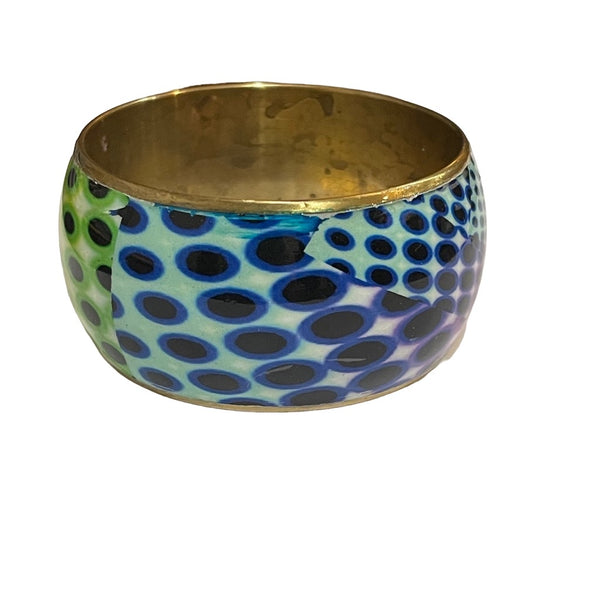 Wide Rainbow Color Enamel Bangle Bracelet Womens Vintage Abstract Oval Art Jewelry