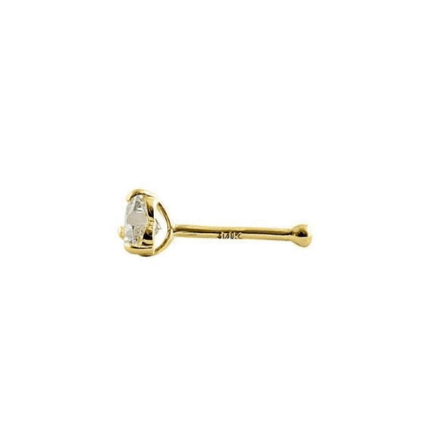 New Solid 14K Yellow Gold Heart CZ Nose Stud