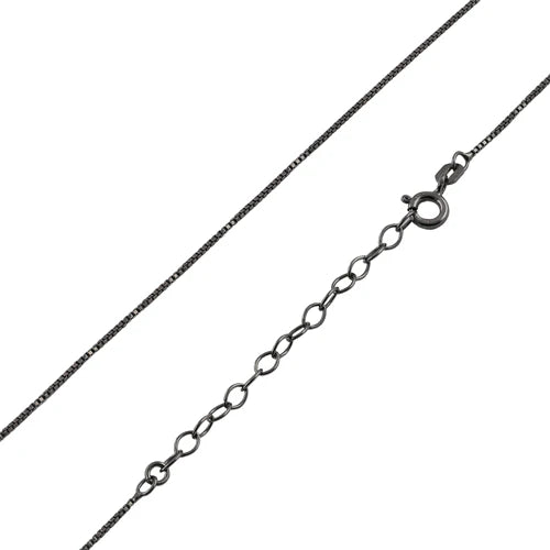 Black Rhodium Sterling Silver 16" Box Chain 0.8MM with Extension
