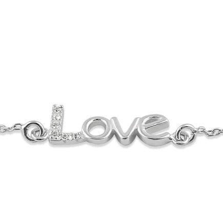 Womens Love CZ Sterling Silver Bracelet New