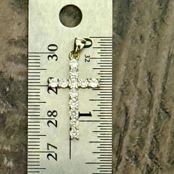 Dainty Gold Vermeil Diamond Simulant Cross Pendant High Polish 18 Inch Necklace