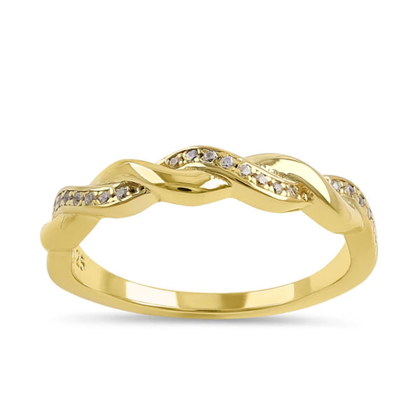 14k Gold Vermeil Braided CZ Stacker Wedding Engagement Dainty Band Ring New