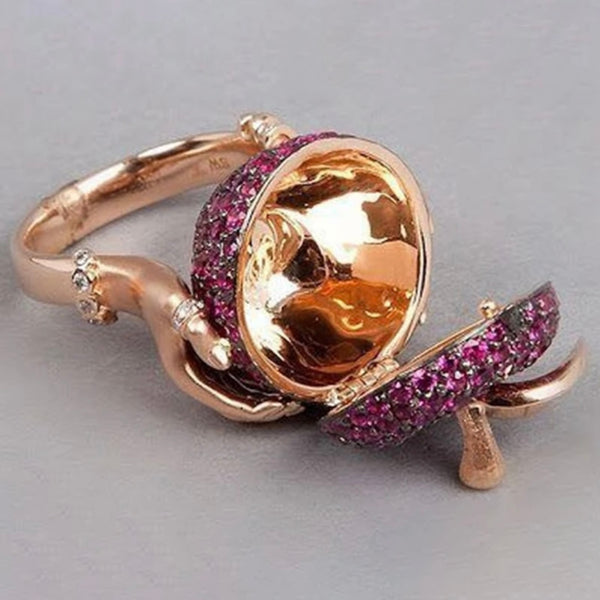Pink Crystal Apple Ring Womens Secret Compartment Statement Jewelry New