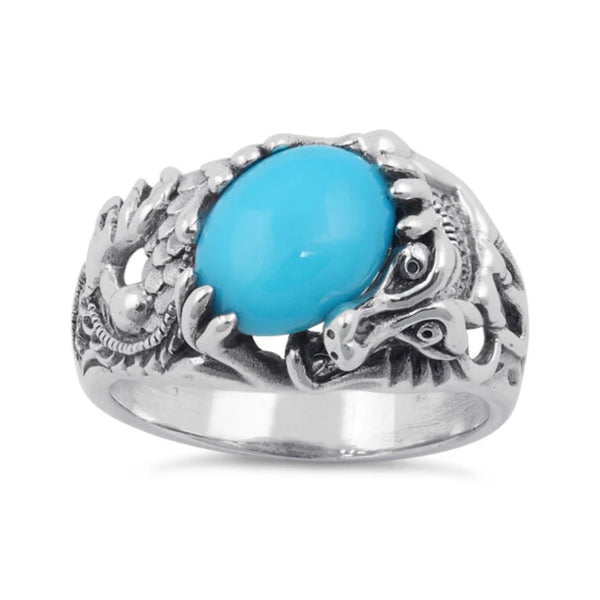 Sterling Silver Turquoise Dragon Statement Ring New