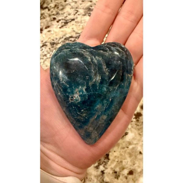 Large 3" Natural Teal Blue Apatite Heart - High Grade Polished Crystal Specimen