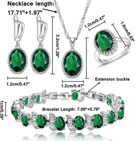 Jewelry Set for Women Green Emerald CZ Gemstone Set Size 8