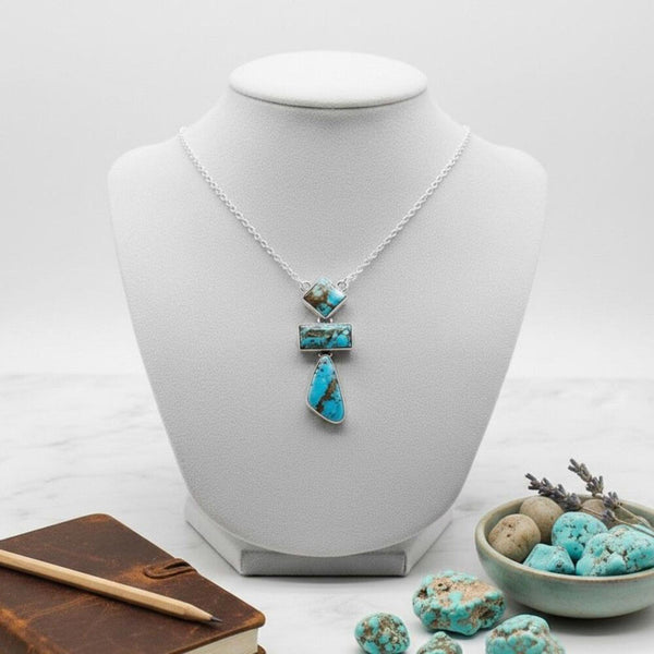 Golden Hills Turquoise Necklace Sterling Silver Southwestern Artisan Pendant New