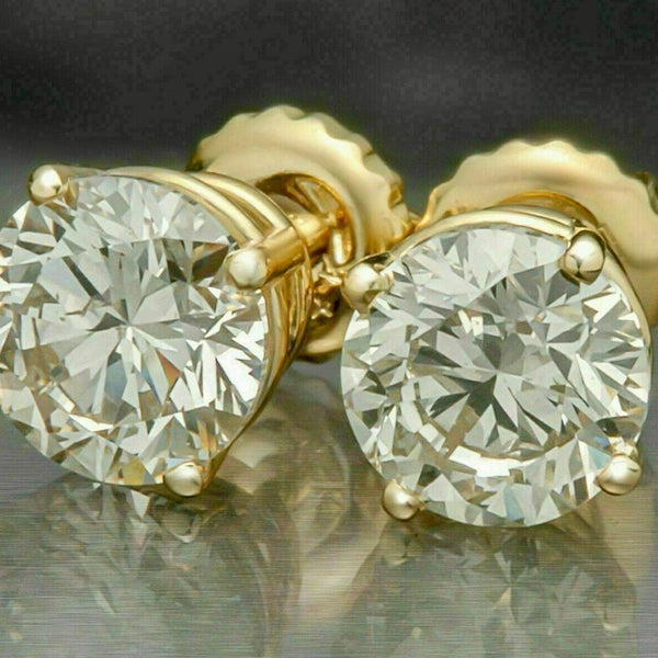 Stunning 6.5mm Moissanite Round Screw Back 18k Gold Solitaire Stud Earrings 2ctw