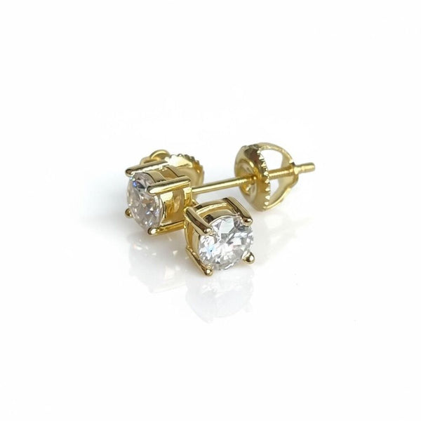 Stunning 6.5mm Moissanite Round Screw Back 18k Gold Solitaire Stud Earrings 2ctw